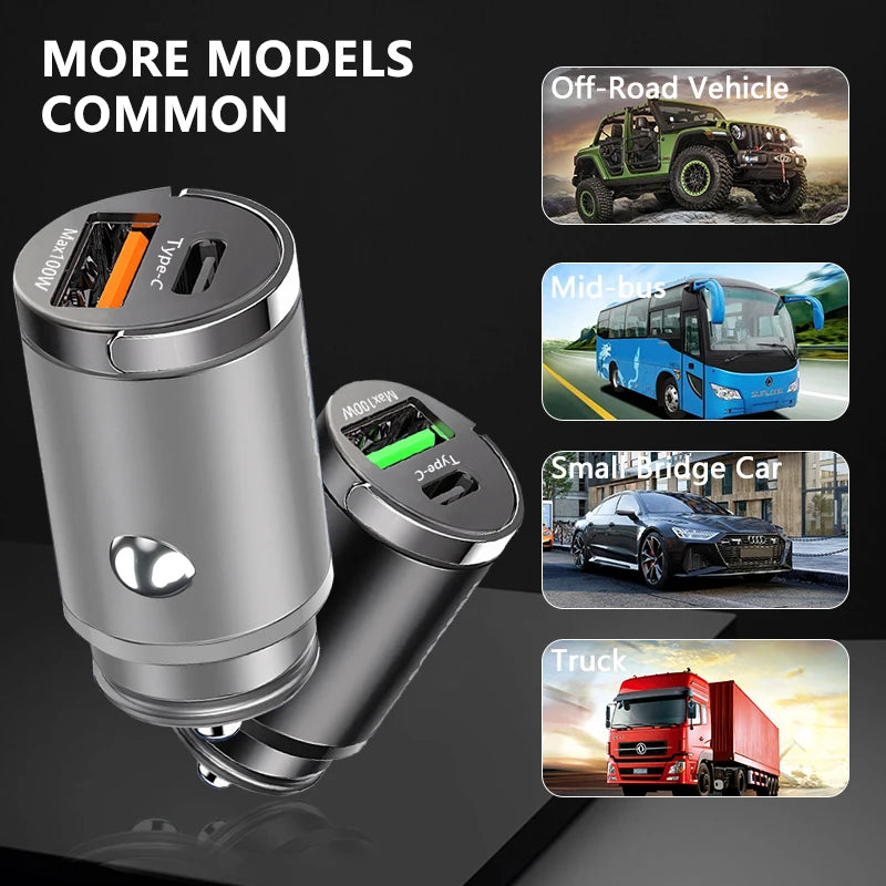 100W Ultra Fast Car Charger - USB & Type-C