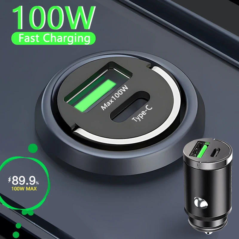 100W Ultra Fast Car Charger - USB & Type-C