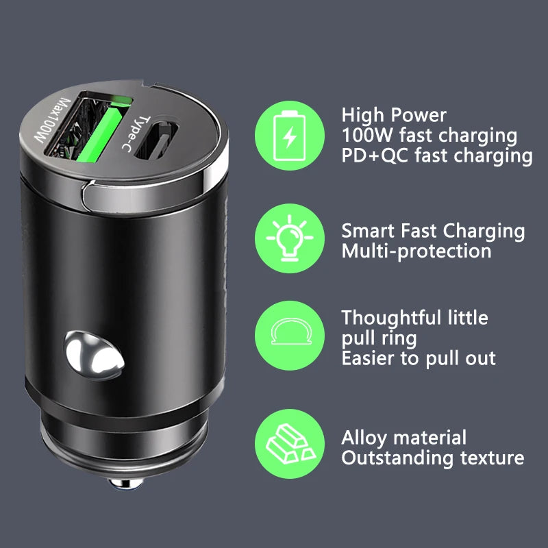 100W Ultra Fast Car Charger - USB & Type-C